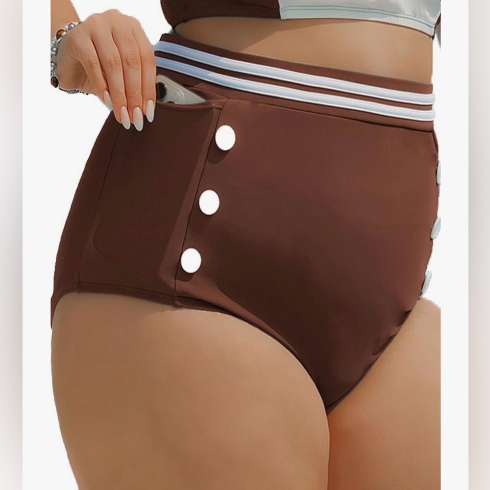 High Waisted Bikini Bottoms Tummy Control with Side Pockets Full Coverage